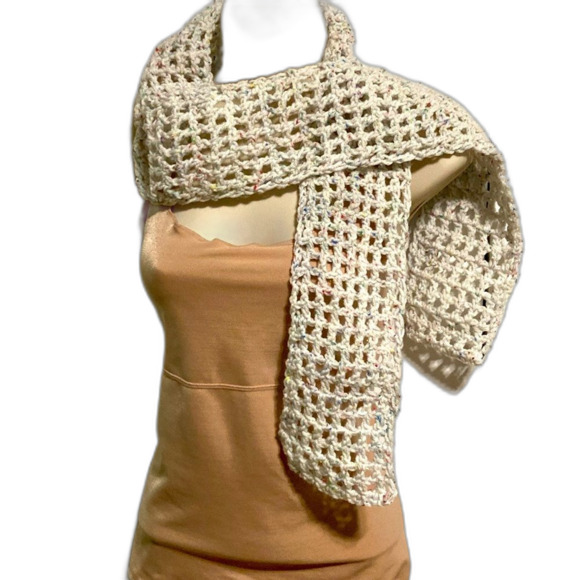 Sprinkled Donut Fashion SCARF Windowpane Crocheted 58 x 4.5 inches - Picture 4 of 11